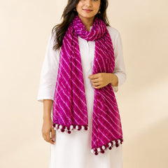 Chiffon Leheriya Printed Dupatta with Pom Pom Lace