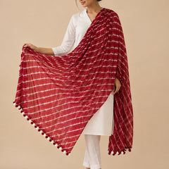 Chiffon Leheriya Printed Dupatta with Pom Pom Lace |