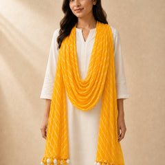 Chiffon Leheriya Printed Dupatta with Pom Pom Lace