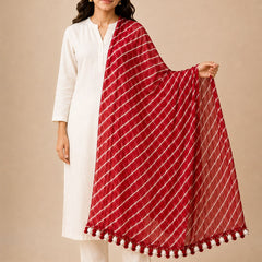 Chiffon Leheriya Printed Dupatta with Pom Pom Lace |