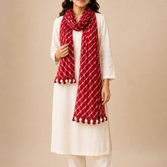 Chiffon Leheriya Printed Dupatta with Pom Pom Lace |