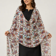 Women’s Art Silk Bird Printed Dupatta with Zari and Sequin Work | Traditional Rajwadi Style Festive Dupatta