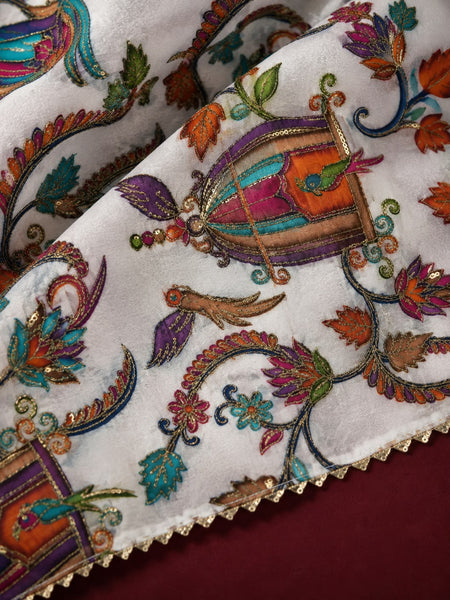 Women’s Art Silk Bird Printed Dupatta with Zari and Sequin Work | Traditional Rajwadi Style Festive Dupatta