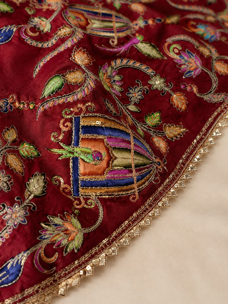Women’s Art Silk Bird Printed Dupatta with Zari and Sequin Work | Traditional Rajwadi Style Festive Dupatta