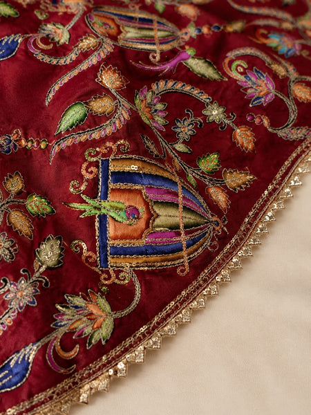 Women’s Art Silk Bird Printed Dupatta with Zari and Sequin Work | Traditional Rajwadi Style Festive Dupatta