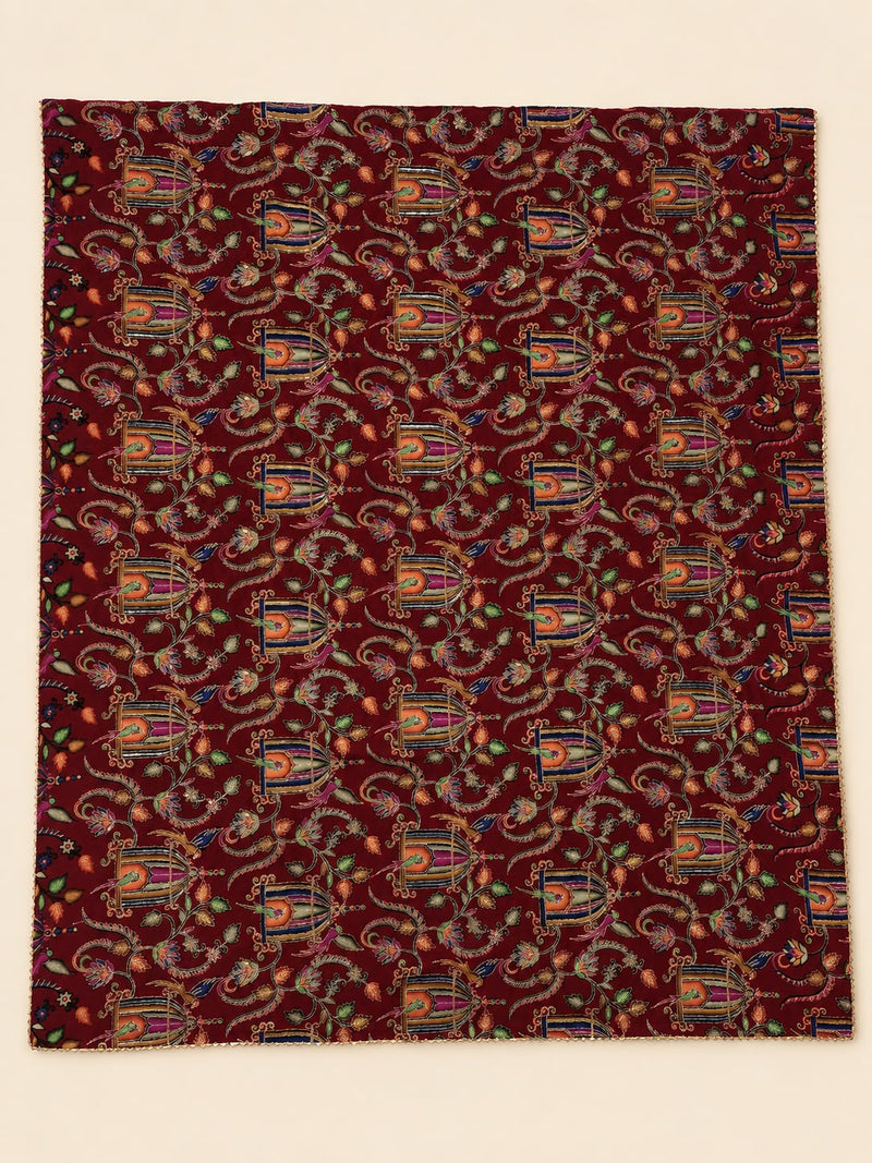 Women’s Art Silk Bird Printed Dupatta with Zari and Sequin Work | Traditional Rajwadi Style Festive Dupatta