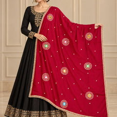 Rani Pink Chinon Dupatta with Mirror & Sequin Work