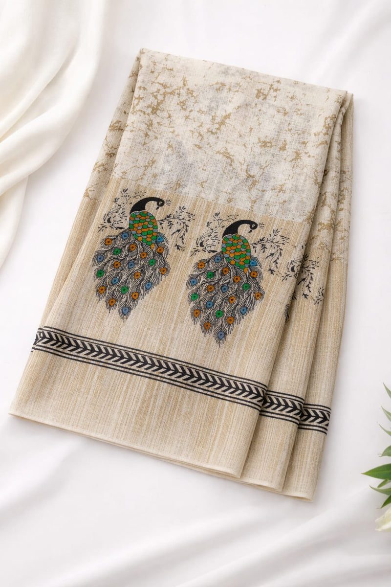 Women's Art Silk Printed Peacock Border Tassel Dupatta