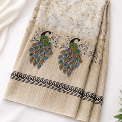 Women's Art Silk Printed Peacock Border Tassel Dupatta