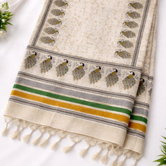 Women's Art Silk Printed Peacock Border Tassel Dupatta