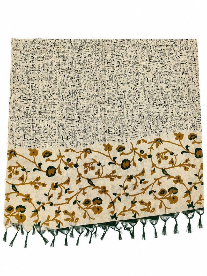 Women’s Art Silk Printed Dupatta with Floral Border and Tassels