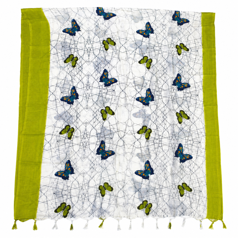 Art Silk Butterfly Printed Dupatta with Contrast Border & Tassels for Women