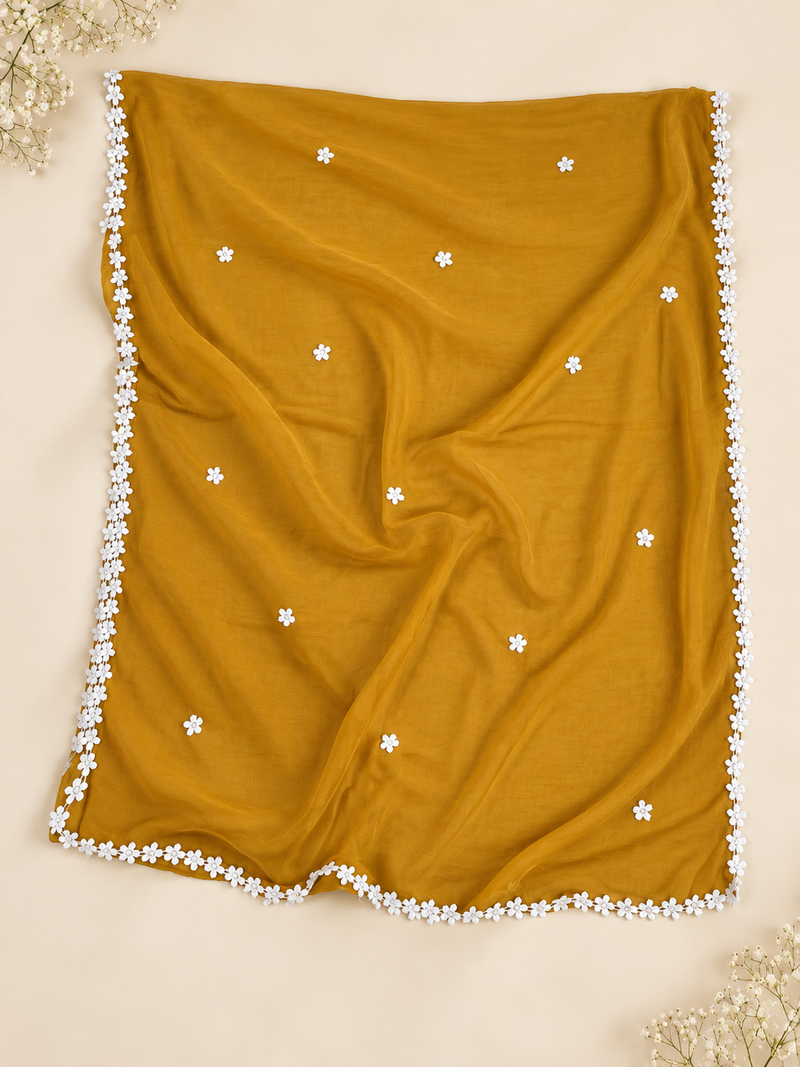 Women’s Chiffon Dupatta with White Floral Lace