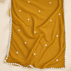 Women’s Chiffon Dupatta with White Floral Lace