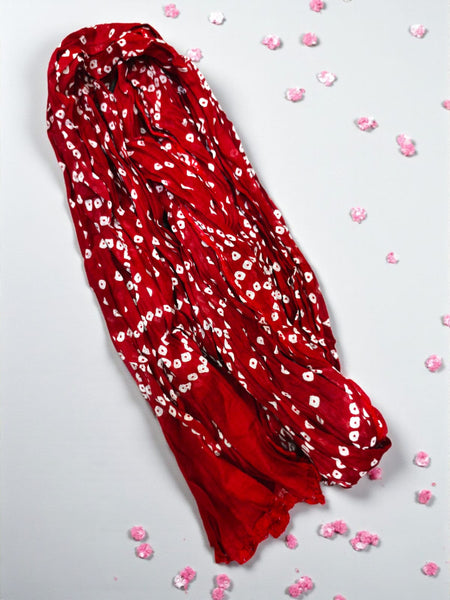 Traditional Red Cotton Bandhani Printed Dupatta for Women – Soft Handcrafted Tie-Dye Design