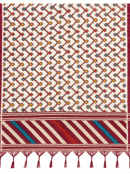 Women’s Art Silk Geometric Printed Dupatta with Contrast Border and Tassels