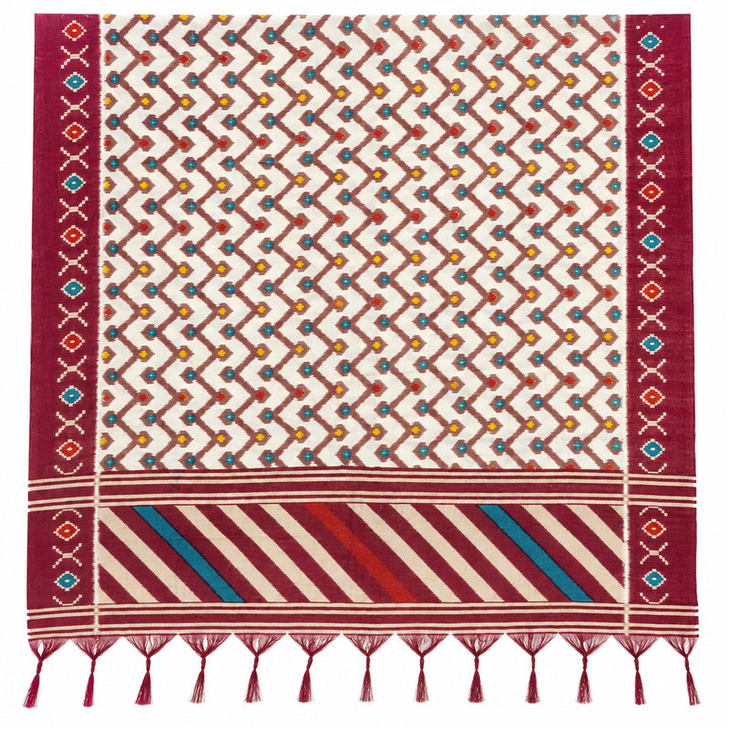Women’s Art Silk Geometric Printed Dupatta with Contrast Border and Tassels