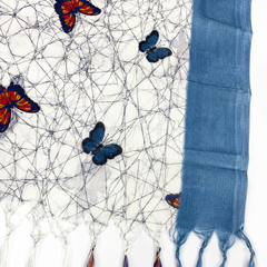 Art Silk Butterfly Printed Dupatta with Contrast Border & Tassels for Women