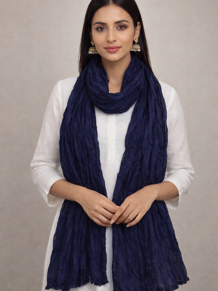 Pure Cotton Plain Dupatta Mhendi Green&Navy Blue