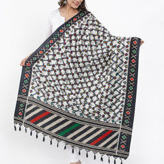 Women’s Art Silk Geometric Printed Dupatta with Contrast Border and Tassels