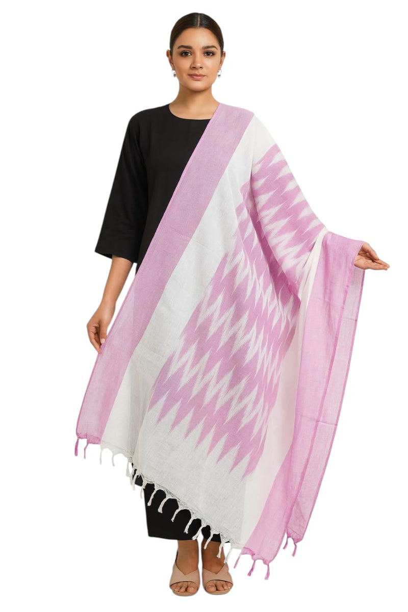 Handwoven Ikat Cotton Dupatta for Women –Soft Pure Cotton Dupatta | Lightweight Daily Wear & Ethnic Festive Dupatta