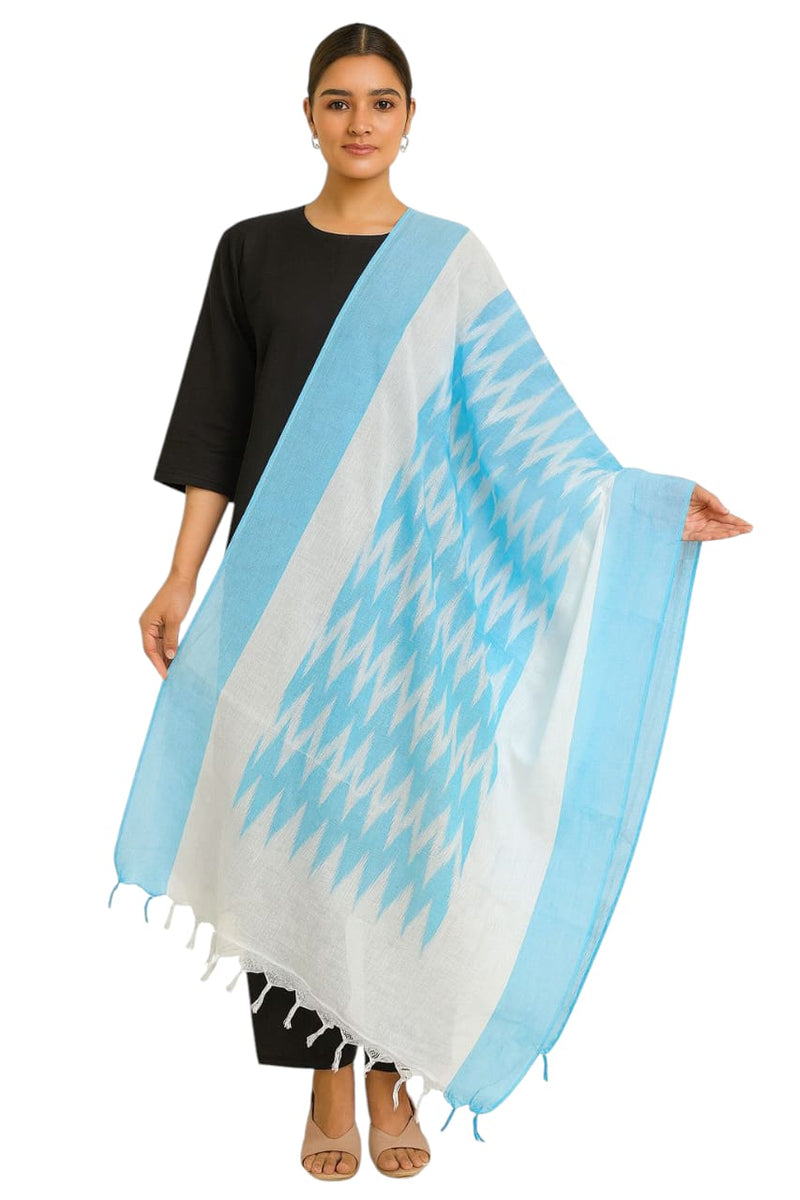 Handwoven Ikat Cotton Dupatta for Women –Soft Pure Cotton Dupatta | Lightweight Daily Wear & Ethnic Festive Dupatta