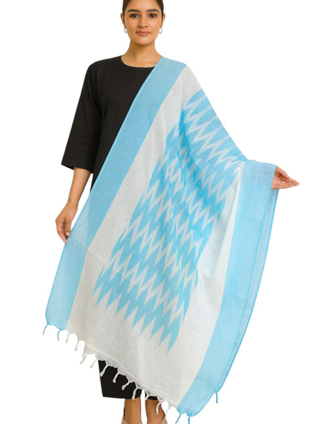 Handwoven Ikat Cotton Dupatta for Women –Soft Pure Cotton Dupatta | Lightweight Daily Wear & Ethnic Festive Dupatta