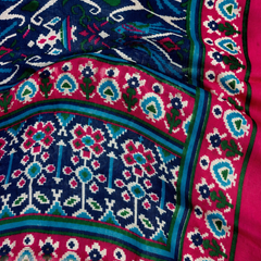 Navy Blue Art Silk Printed Dupatta with Pink Border & Tassels for Women