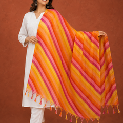 Women’s Art Silk Multicolor Leheriya Printed Dupatta with Tassels
