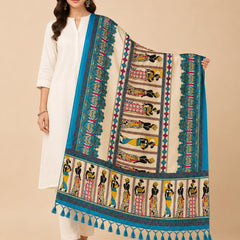 Women's Art Silk Printed Dupatta | Tribal Warli Print Tassel Dupatta |
