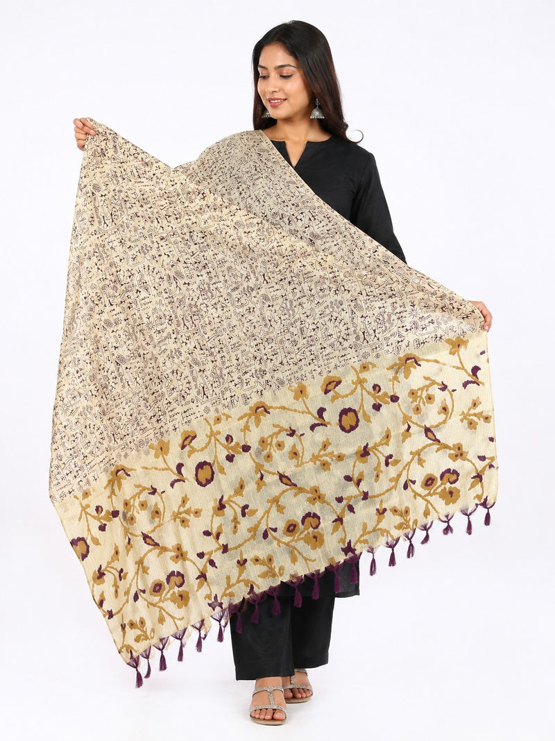 Women’s Art Silk Printed Dupatta with Floral Border and Tassels