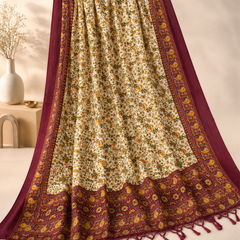 Women’s Art Silk Kalamkari Printed Dupatta with Traditional Paisley Border & Tassels