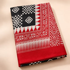 Women’s Art Silk Geometric Printed Dupatta with Contrast Border and Tassels