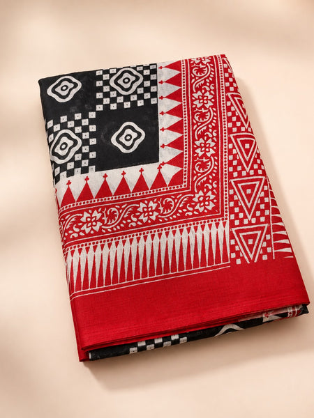 Women’s Art Silk Geometric Printed Dupatta with Contrast Border and Tassels