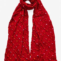 Red Bandhani Style Cotton Dupatta for Women