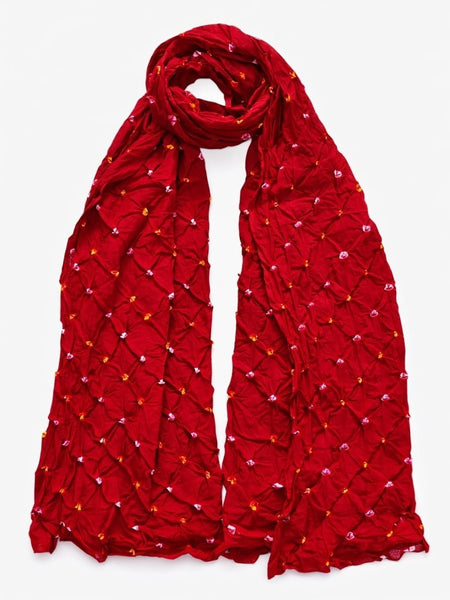 Red Bandhani Style Cotton Dupatta for Women