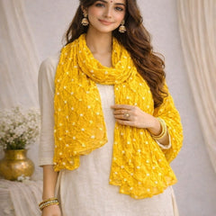 Mustard Yellow Bandhani Style Cotton Dupatta for Women