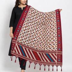 Women’s Art Silk Geometric Printed Dupatta with Contrast Border and Tassels