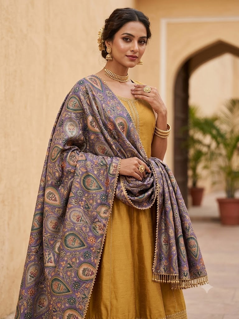 Chanderi Silk Rajwadi Printed Dupatta with Sequin Work & Decorative Border
