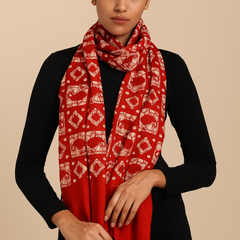 Red/Rani/Navy blue Batik Print Cotton Scarf for Women – Soft, Lightweight & Stylish