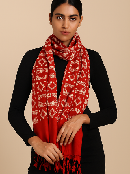 Red/Rani/Navy blue Batik Print Cotton Scarf for Women – Soft, Lightweight & Stylish