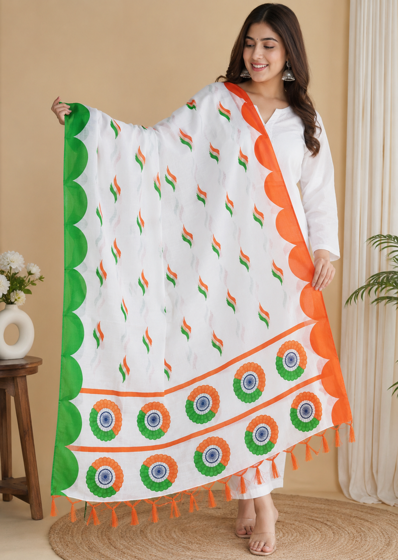 Indian Tricolor Printed Dupatta for Women