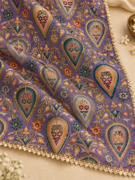 Chanderi Silk Rajwadi Printed Dupatta with Sequin Work & Decorative Border