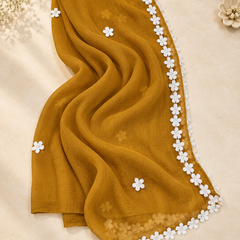 Women’s Chiffon Dupatta with White Floral Lace
