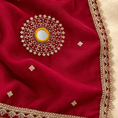 Rani Pink Chinon Dupatta with Mirror & Sequin Work