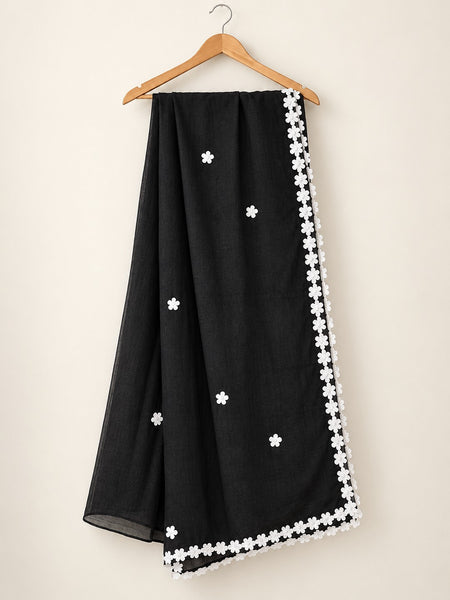 Women’s Chiffon Dupatta with White Floral Lace