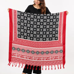 Women’s Art Silk Geometric Printed Dupatta with Contrast Border and Tassels