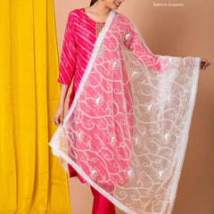 White Net Thread Work Dupatta with Floral Embroidery – Elegant Ethnic Wear for Women | Sahina Dupatta