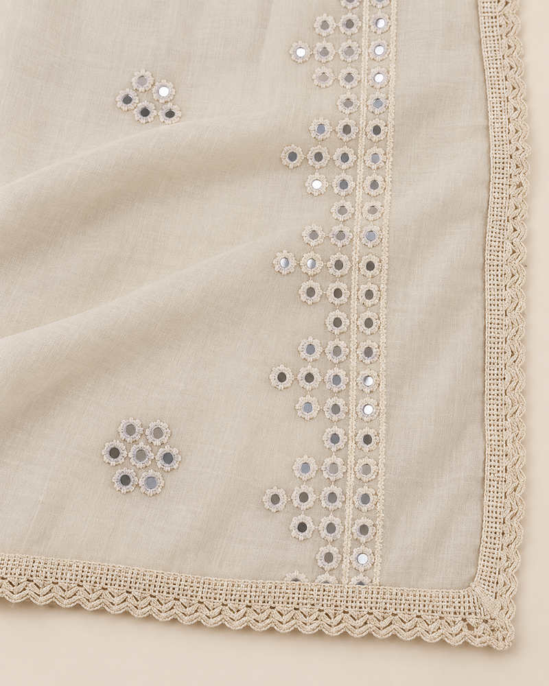 Cotton Dupatta with Sequin Mirror Work & Lace Border