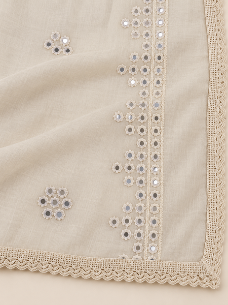 Cotton Dupatta with Sequin Mirror Work & Lace Border